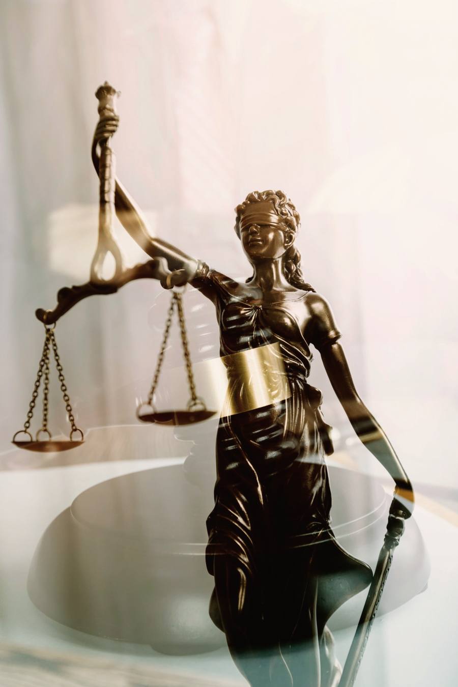 Bronze statue of Lady Justice holding scales